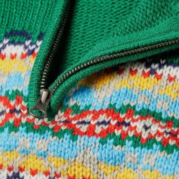 BODEN Fair Isle Half-Zip Green Sweater Wool Blend - Picture 6 of 7